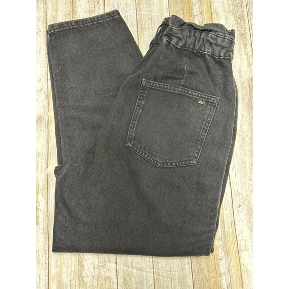 Zara Denim - Zara Baggy Fit Paperbag Waist Carrot Leg Jeans Black Rigid Denim Womens 4 NEW